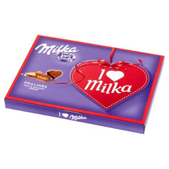 Шоколадные конфеты Milka I love с нугой и орехами 110 грамм