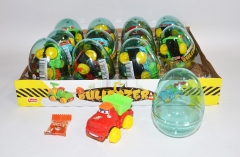 Прозрачные пластиковые яйца с карамелью и игрушкой (строительные машинки) "BULDOZER" 6 грамм