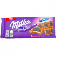 Шоколад молочный Milka с печеньем Oreo со вкусом клубники 92 гр
