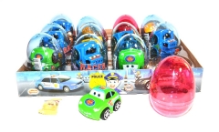 Прозрачные пластиковые яйца с карамелью и игрушкой (машинки) "RACERS" 6 грамм